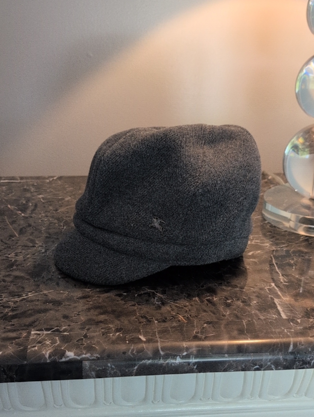 Burberry Charcoal Gray Wool Newsboy  Cap with Logo
